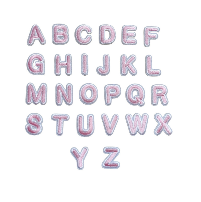 Sewing Id - Toppe Ricamate Alfabeto Rosa Altezza 2cm,
