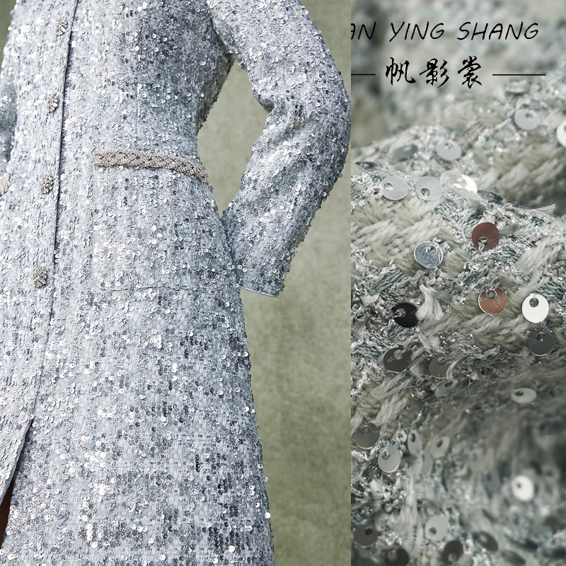 Sewing Tweed - Tessuto Tweed Grigio Argento con Paillettes