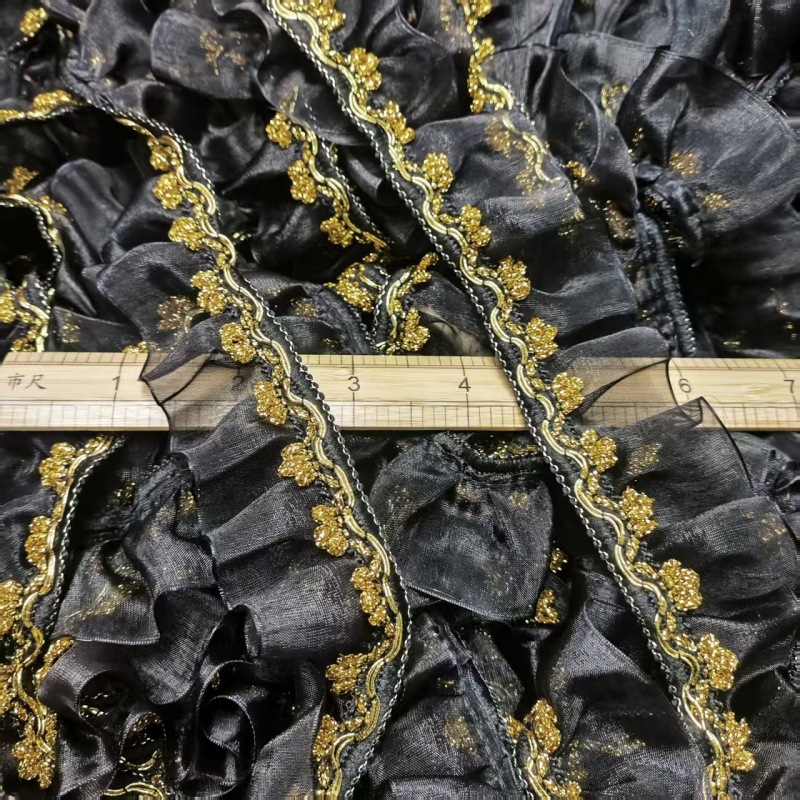 Textile Sewing Factory - 3Yards5cm pizzo plissettato nero e oro