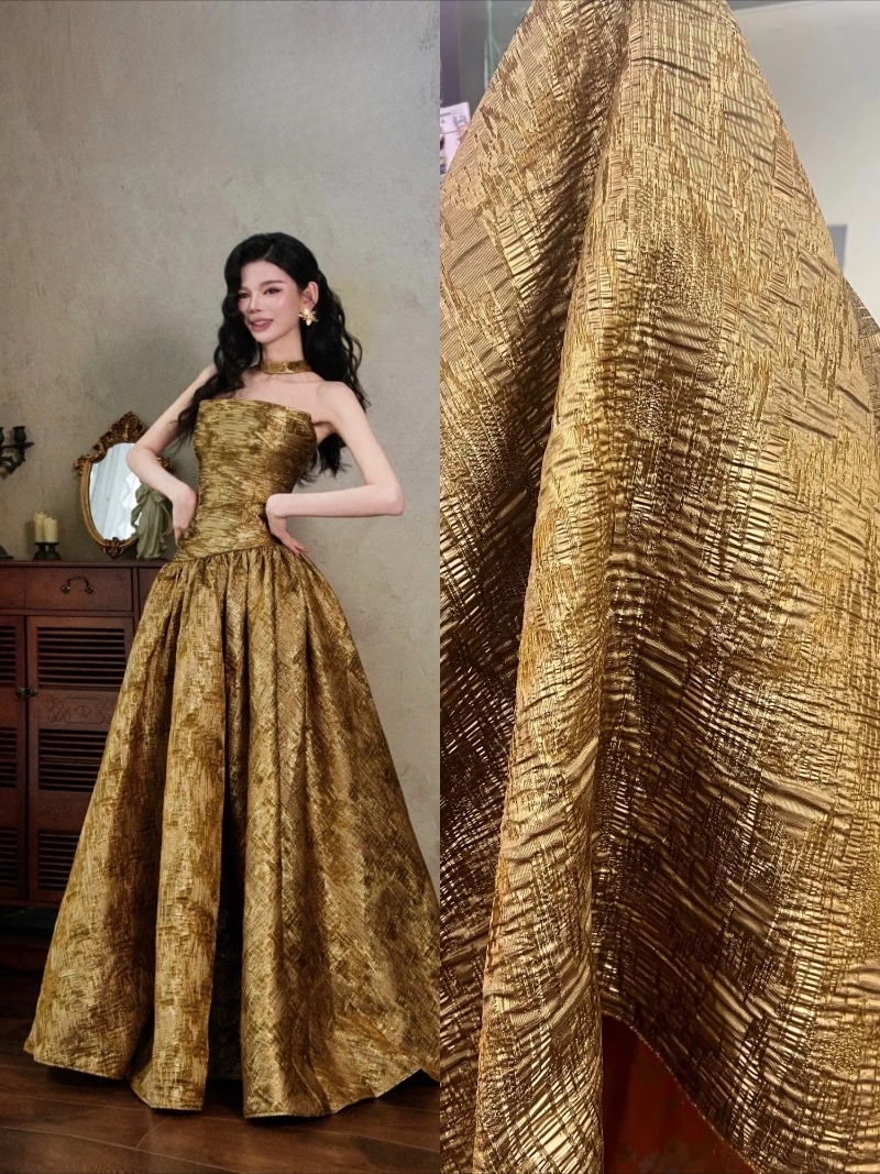 Vintage Sewing Textile - Tessuto Jacquard Irregolare Testurizzato Marrone Bronzo,